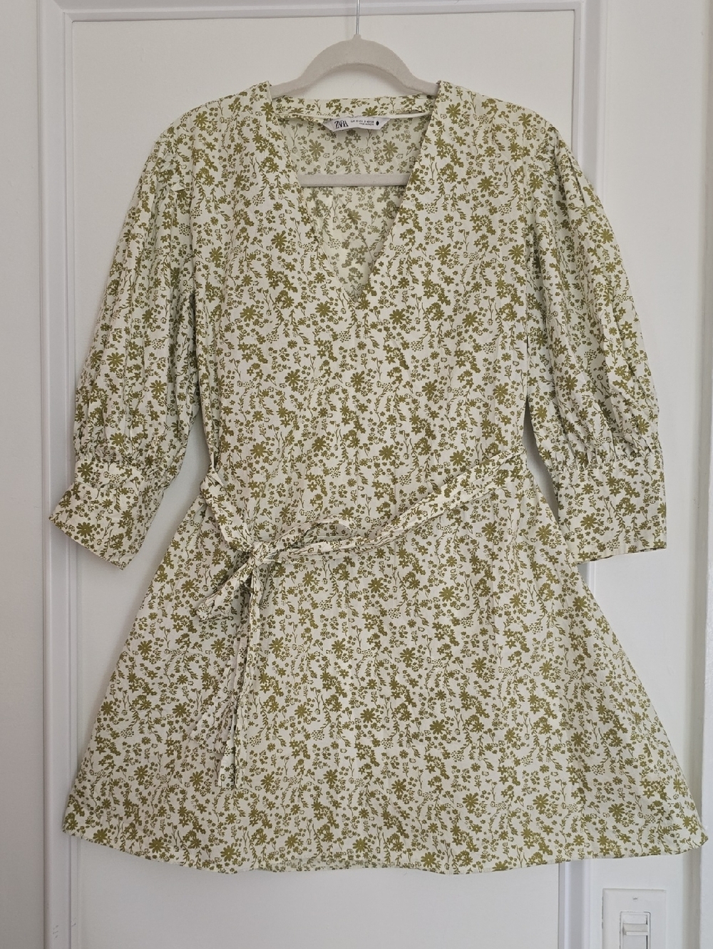 Zara Cream Mini Dress with Olive Green Floral Print